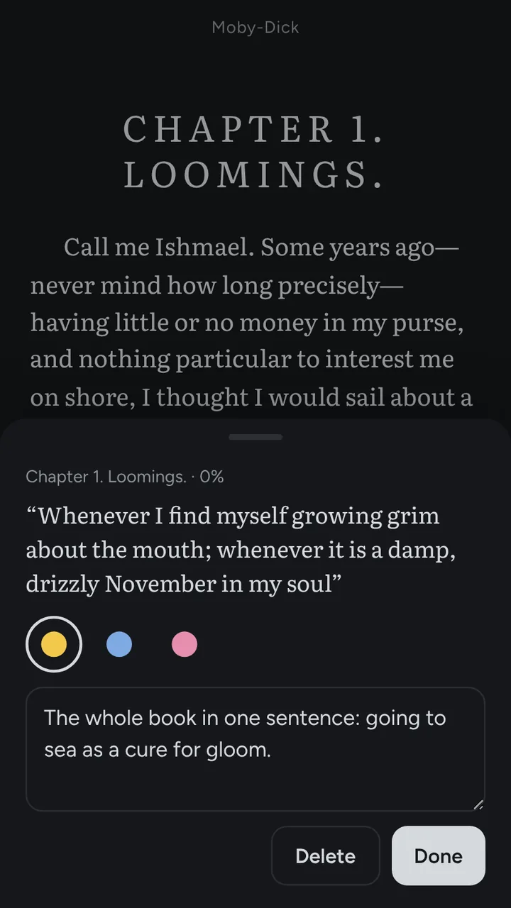 A highlighted passage with a note attached