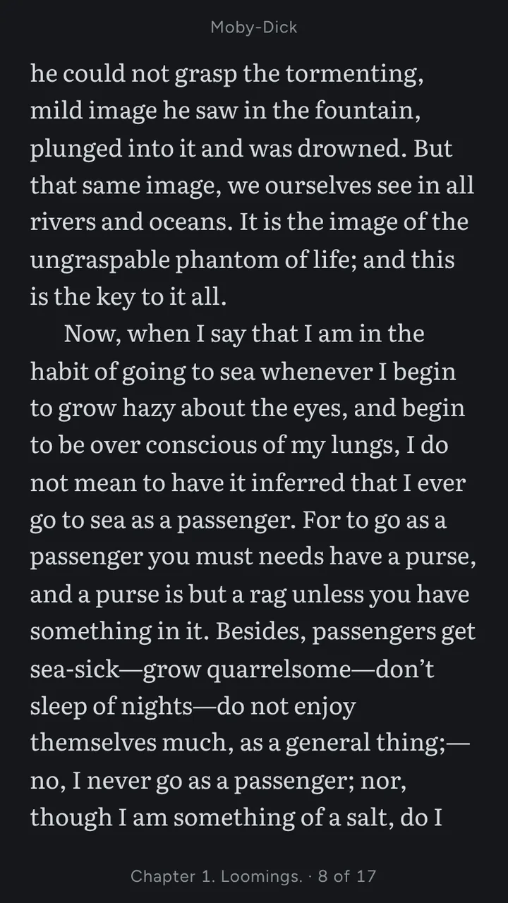 A page in the night theme, light text on a dark page